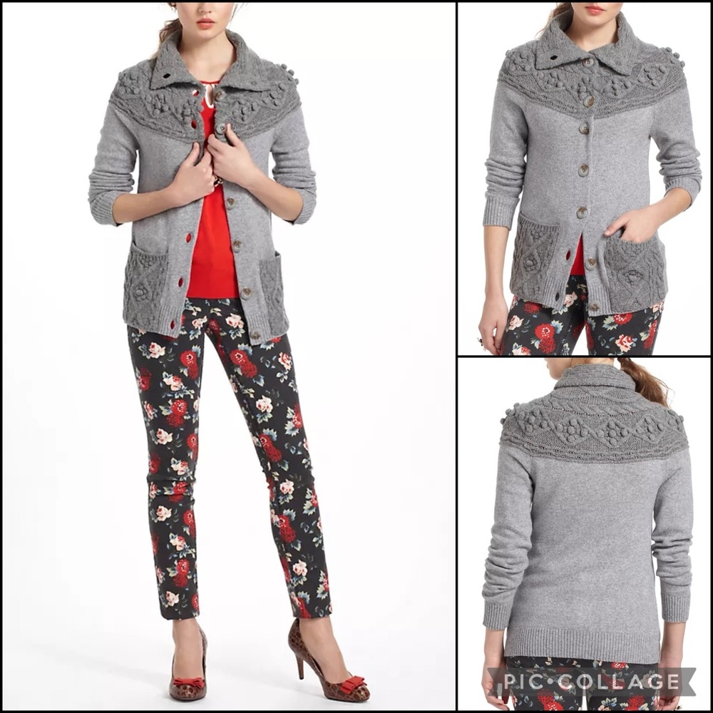 Anthro Sleeping on Snow Wool Blend Cable Knit Cowl Neck Cardigan Cardi Sweater
